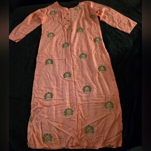 Peach Embroidered Long Kurta